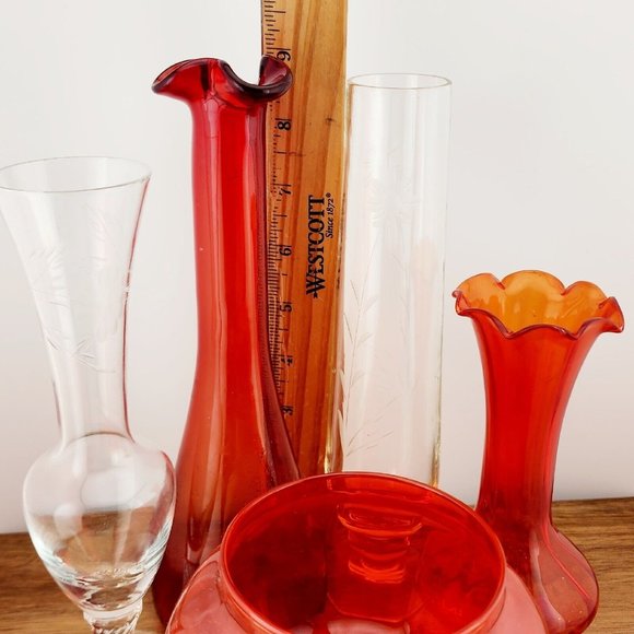 Lot of 5 Unique Vintage Art Glass Blown Vases mismatched color mixed styles - Picture 7 of 10